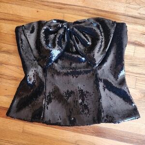 Sequin Strapless Top with Bow Detail